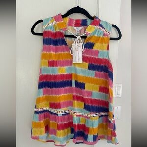 Crown & Ivy Yellow Pink Tiered Sleeveless Top
